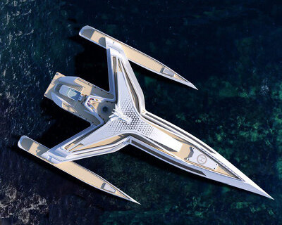 seaplane-like superyacht 'estrella' divides its hull wings into three masses