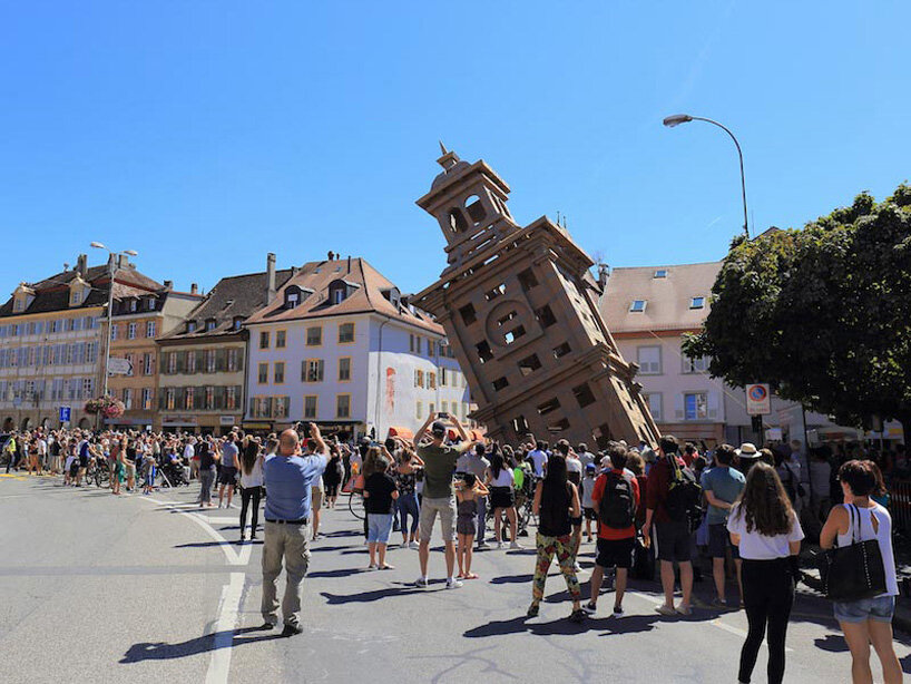 floating bridges and other temporary cardboard structures by artist olivier grossetête