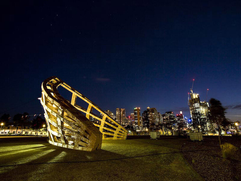 floating bridges and other temporary cardboard structures by artist olivier grossetête