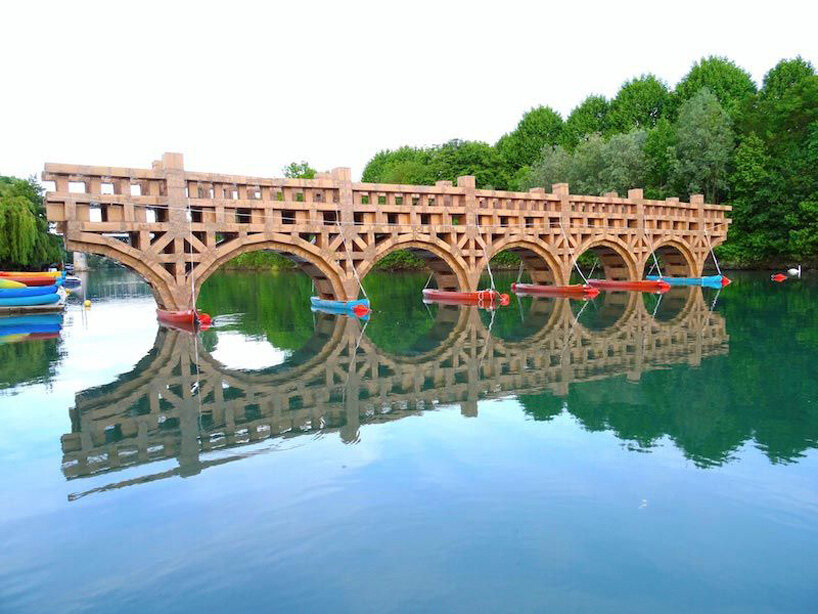 floating bridges and other temporary cardboard structures by artist olivier grossetête