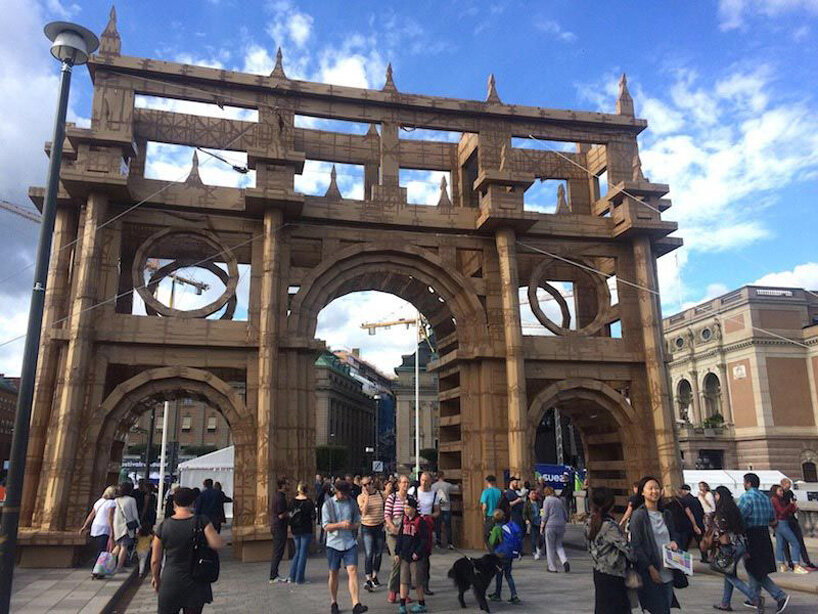 floating bridges and other temporary cardboard structures by artist olivier grossetête