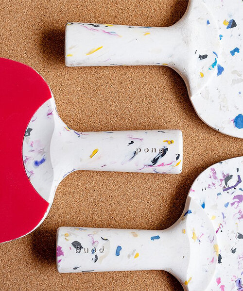 préssec makes a ping pong paddle from terrazzo-like recycled plastic