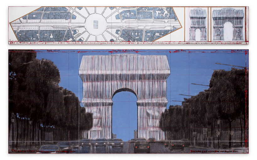 sotheby’s exhibits christo's final works for 'l’arc de triomphe, wrapped' installation in paris