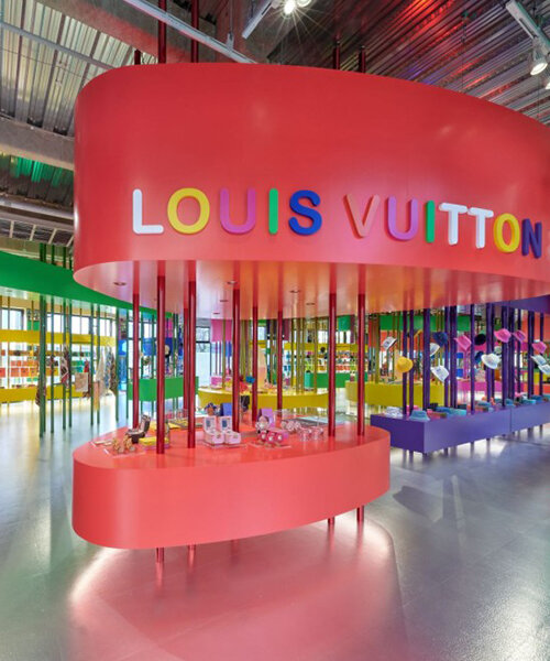 vivid pops of color + shiny pillars form sugawaradaisuke's store in tokyo for louis vuitton
