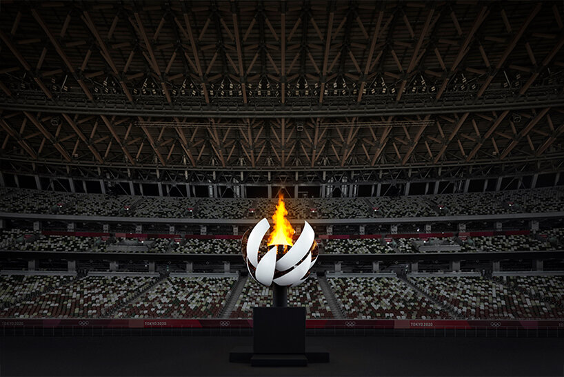 sun-like form by nendo blooms the ceremonial cauldron of fire in tokyo olympics
