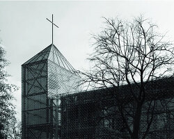 translucent shell embraces old ruins to form temple proposal in hungary