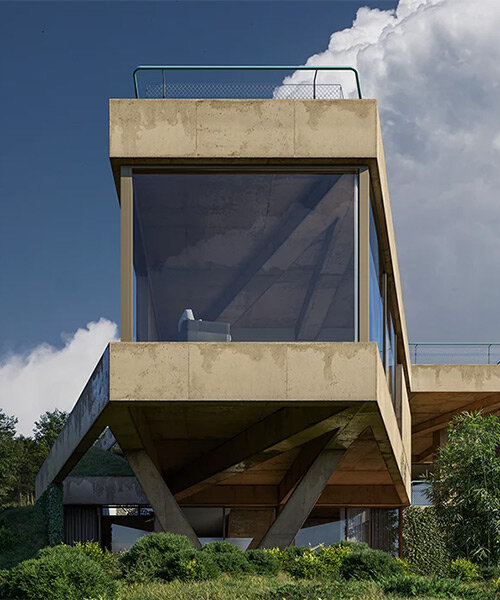 triangular configurations and brutalist aesthetics characterize concrete residence in georgia