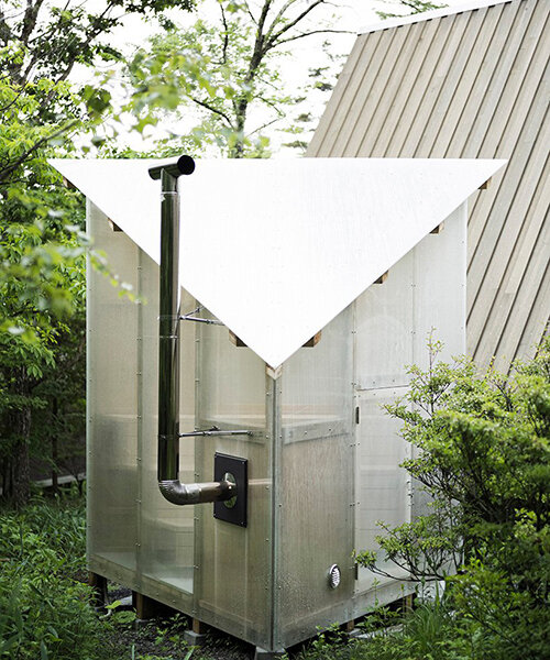 triangulated finnish sauna with ribbed polycarbonates is inspired by japanese teahouse