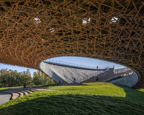 cantilevered lattice roof tops yangliping performing arts center in china