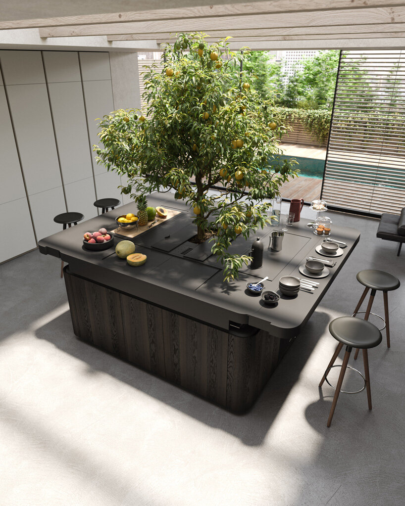 stefano boeri's tree-centered kitchen unit exhibited at milan design week 2021