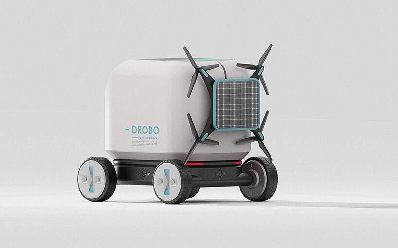 drobo is medical product delivery robot with a solar-powered drone