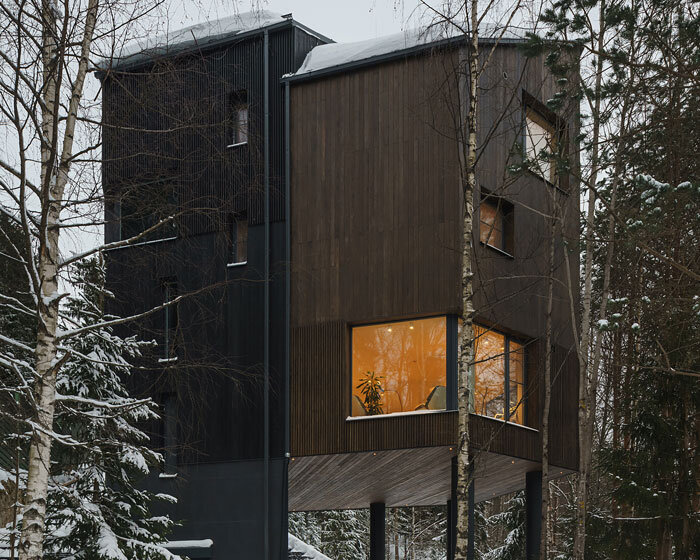 monolithic 'forest view' house appears to float among the woods of russia