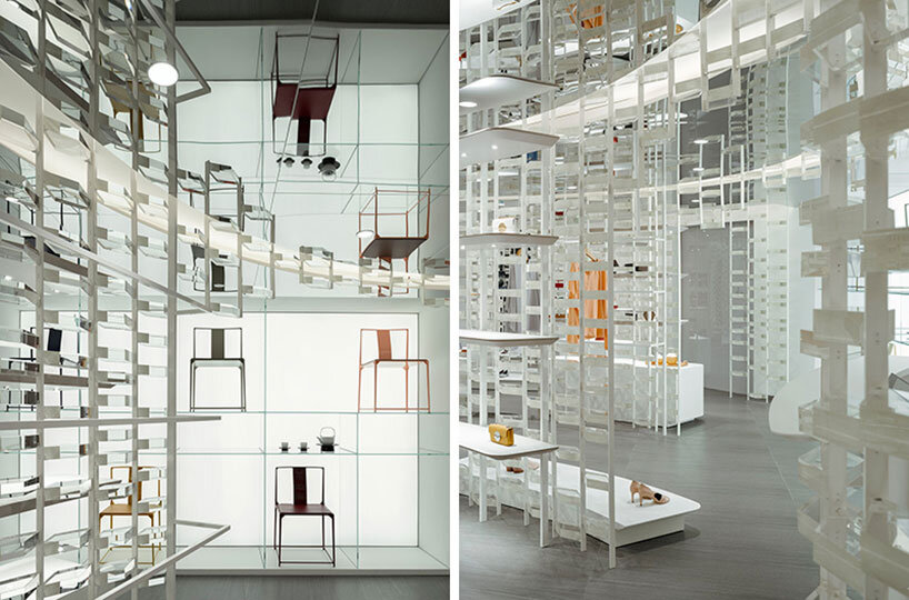 kengo kuma designs its SHANG XIA interior in beijing with a constellation of glass bricks