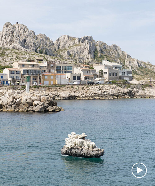 boat or rock? a moving rock formation is seen off the coast of marseille