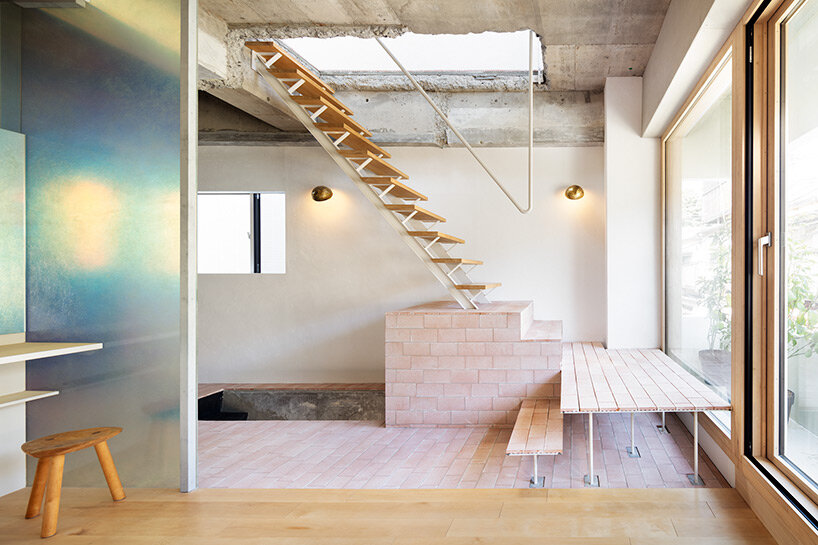 planted staircase penetrates exposed concrete construction in tokyo by mamm design