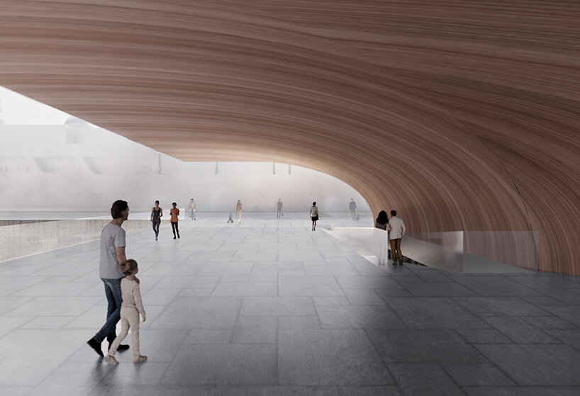 the 'submarine museum' emerges as a mirror-clad bridge over the huangpu river in shanghai