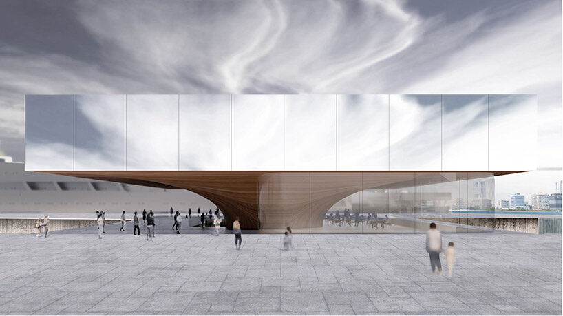 the 'submarine museum' by PES-architects emerges as a mirror-clad bridge over the huangpu river in shanghai
