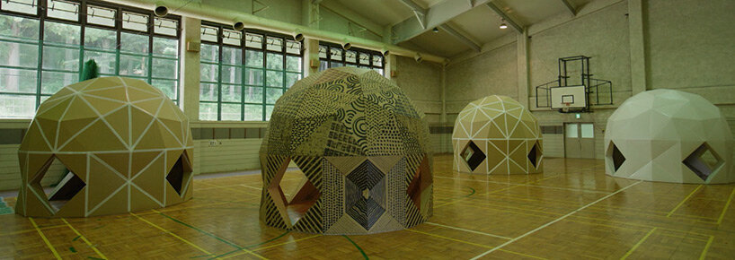 prefab cardboard 'dan dan dome' tents provide lightweight, durable + waterproof shelter