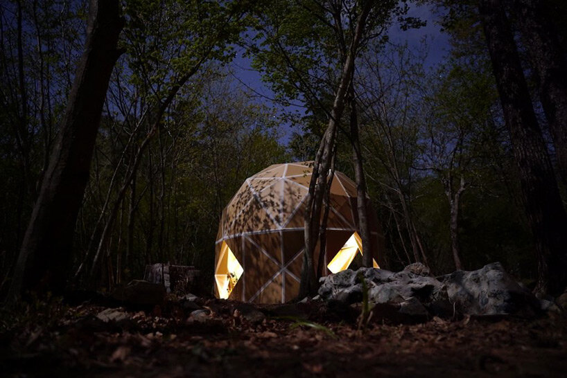 prefab cardboard 'dan dan dome' tents provide lightweight, durable + waterproof shelter