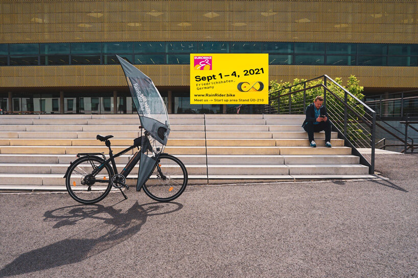 rainrider designs a lightweight cover to protect cyclists from bad weather