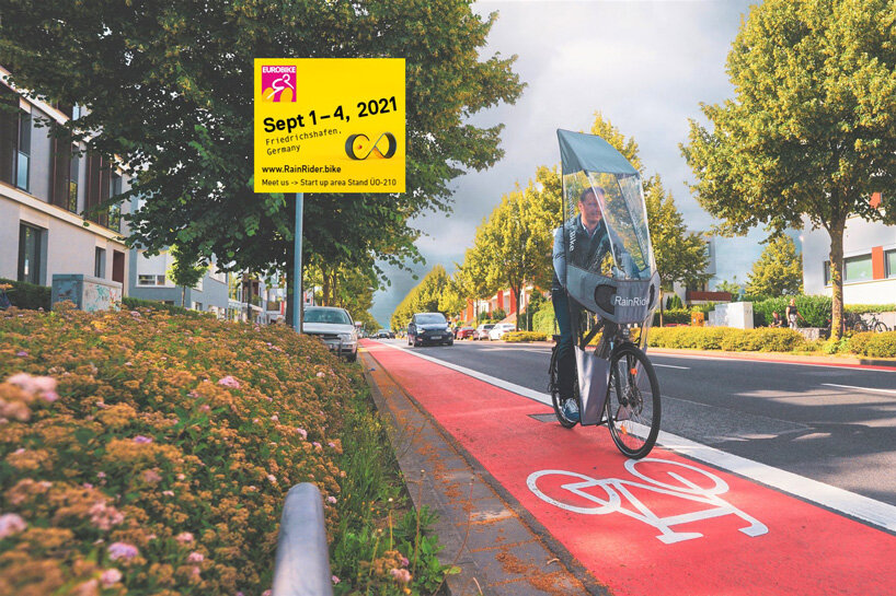 rainrider designs a lightweight cover to protect cyclists from bad weather