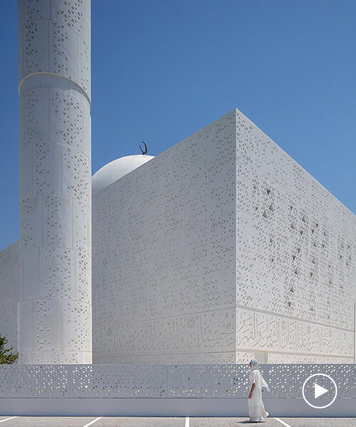 reinterpreted islamic patterns and triangulated geometry clad mosque in UAE