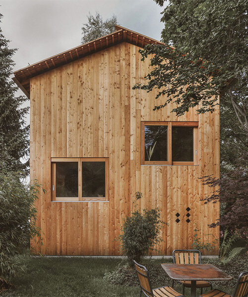 local rough larch strips clad small house + workshop in switzerland by lionel ballmer