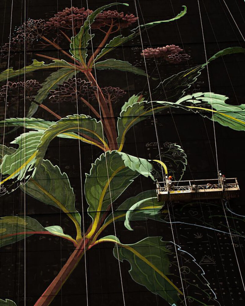 giant wildflower blossoms across a 20-storey façade in jersey city, US