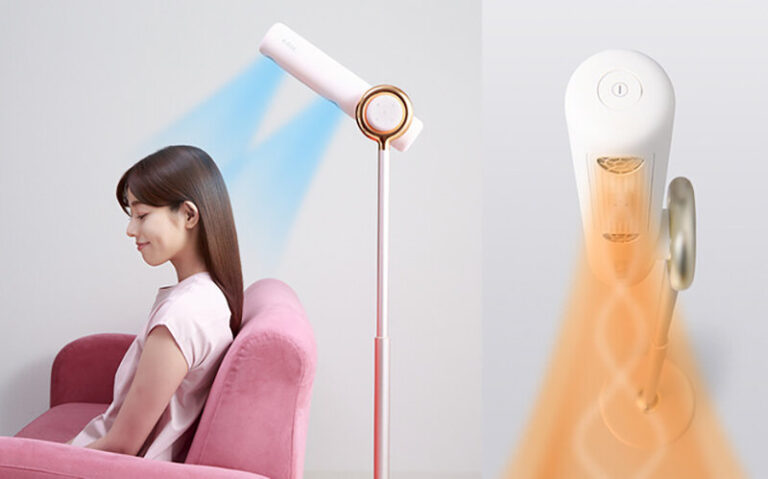 BISARA hands-free hairdryer stand facilitates self-care and multitasking