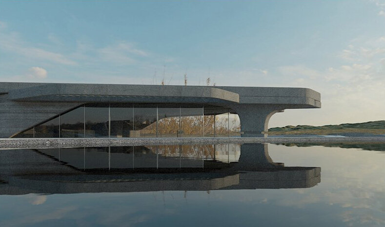 OF. studio designs 'eco-wine lodges' as a series of scattered rammed earth volumes