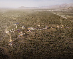 OF. studio designs 'eco-wine lodges' as a series of scattered rammed earth volumes