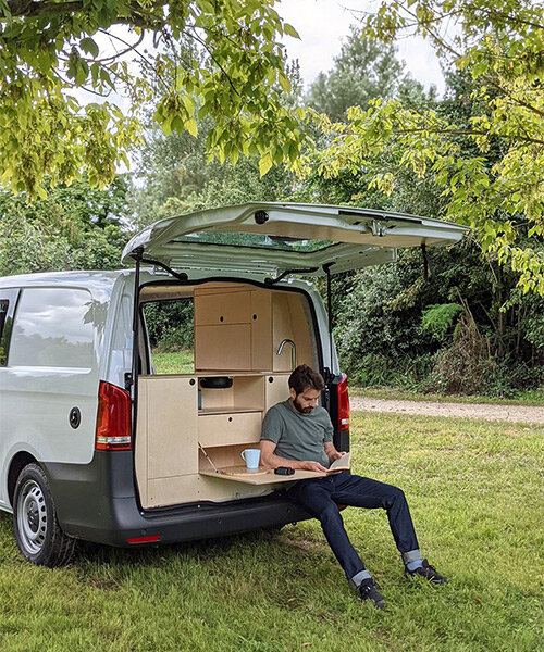 french design atelier converts mercedes vito into minimalist cocoon-like campervan
