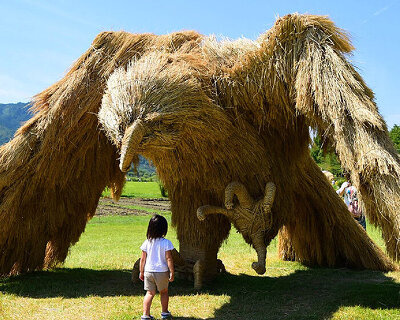huge rice straw creatures take over the wara art festival in japan