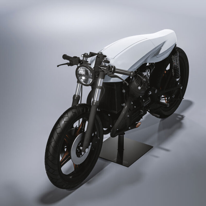 sculptural motorcycle exposes its handmade saddle through hidden cutout