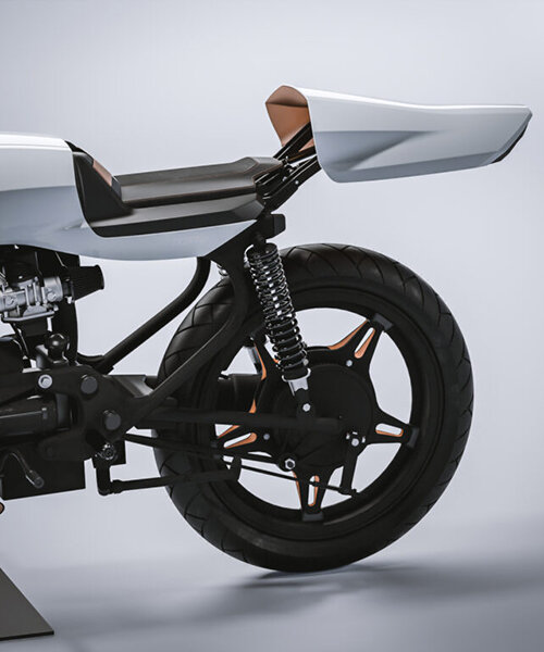 sculptural motorcycle exposes its handmade saddle through hidden cutout