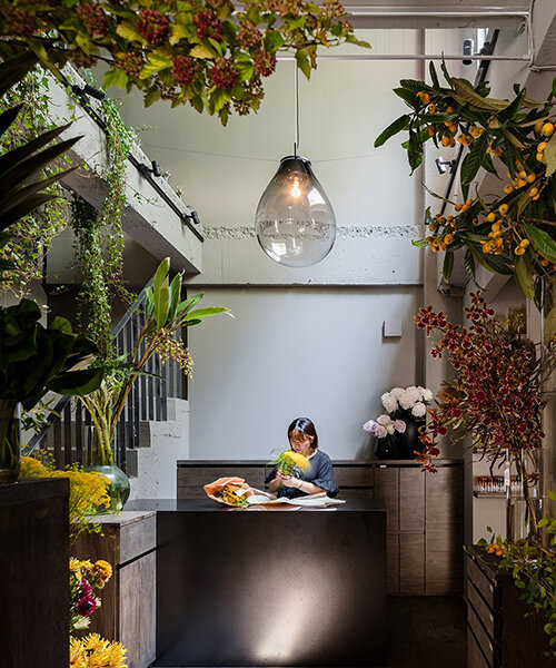 mosaic tiles + glass partitions decorate this residence turned flower shop in tokyo