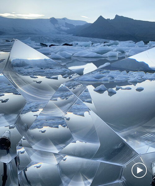 vincent leroy tests his new optical installation lenscape in the iceberg lagoon of fjallsárlón, iceland