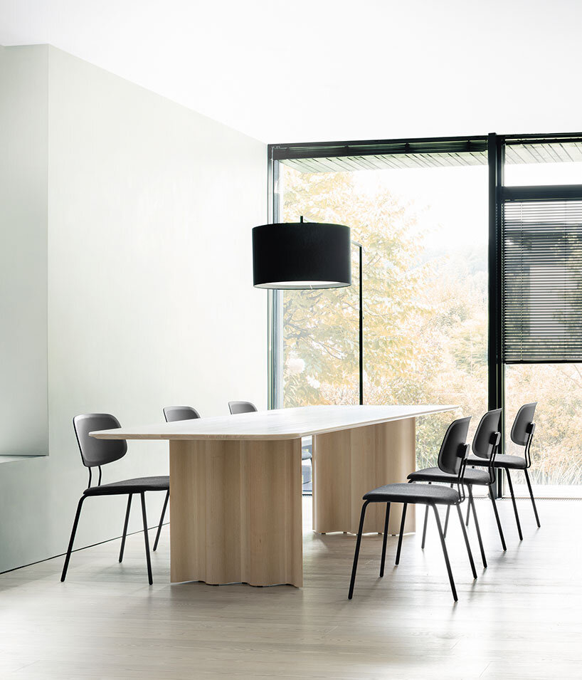 curtain table by läufer+keichel for zeitraum resonates waves of sustainability