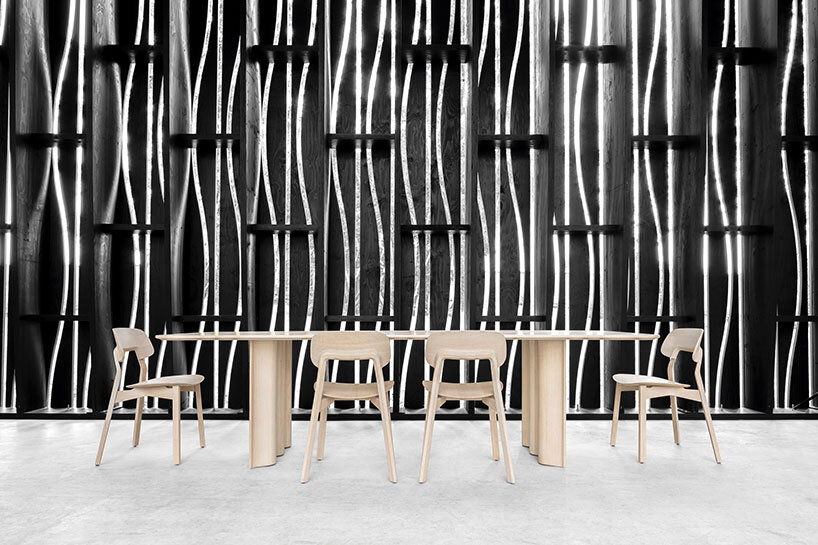 curtain table by läufer+keichel for zeitraum resonates waves of sustainability