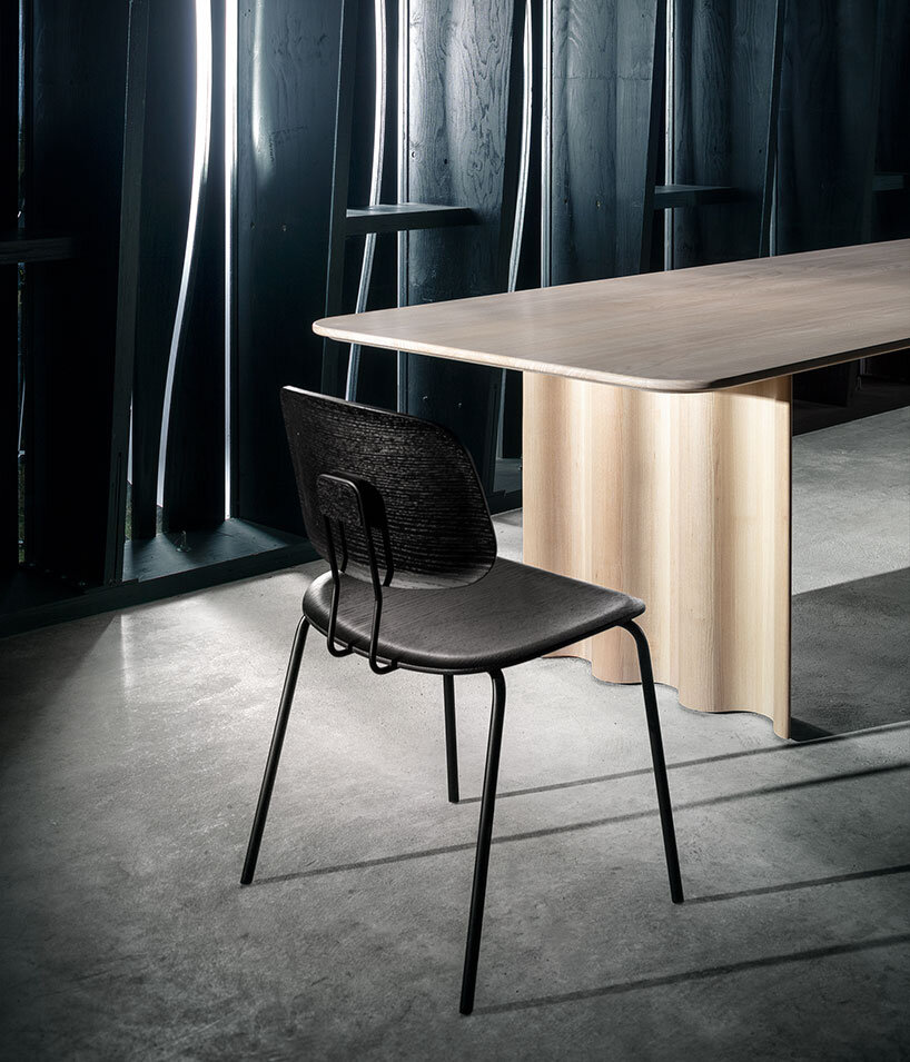 curtain table by läufer+keichel for zeitraum resonates waves of sustainability