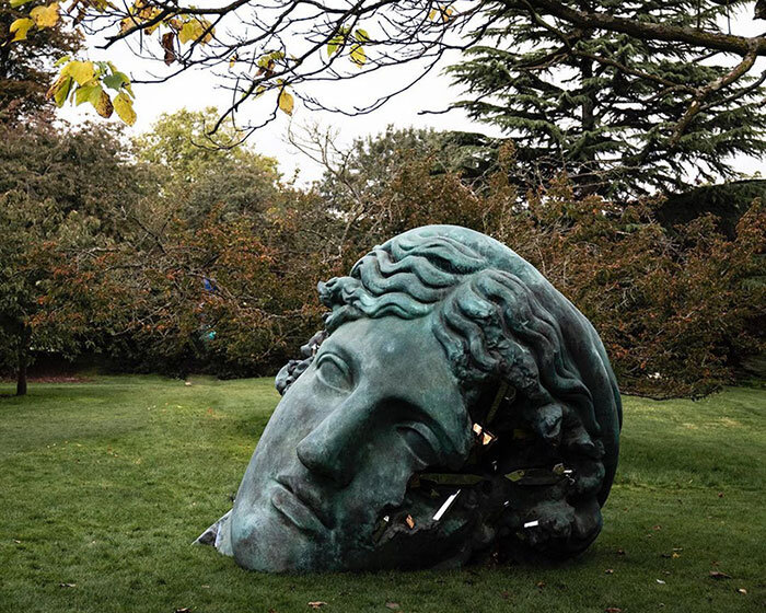 bronze crystals emerge from daniel arsham's fragmented sculptures in 'eroded summer'