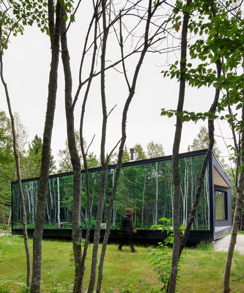 bourgeois / lechasseur architects' intimate 'reflection' cabins disappear into québec forests