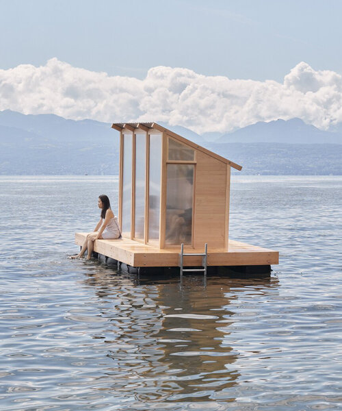 enjoy a steam aboard this floating prefab sauna on lake geneva