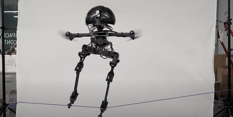 LEONARDO is a fusion of a bipedal walking robot with a flying drone that masters a slackline