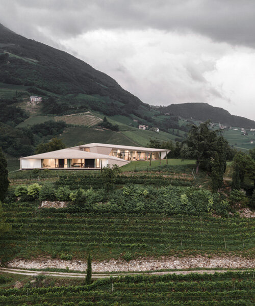 peter pichler's folded concrete villa is designed for a vineyard in south tyrol