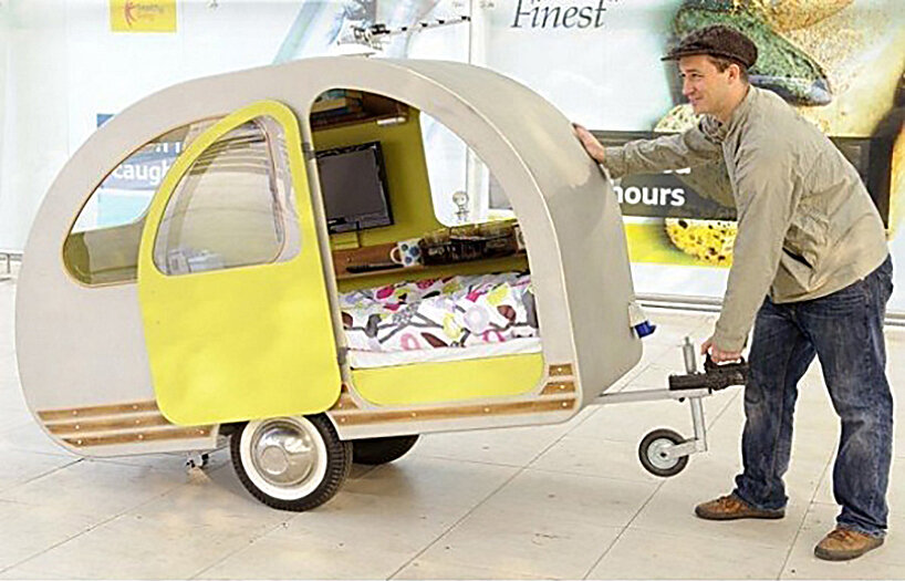 the world's smallest caravan can be towed by a mobility scooter wherever you go