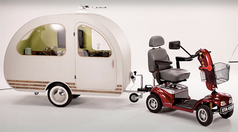 the world's smallest caravan can be towed by a mobility scooter wherever you go