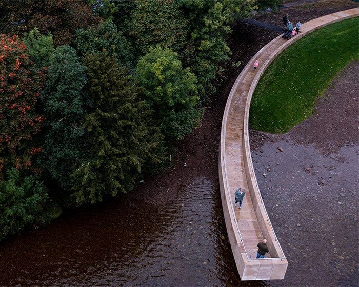'the gathering place' touches lightly on the scottish landscape to reconnect locals and river