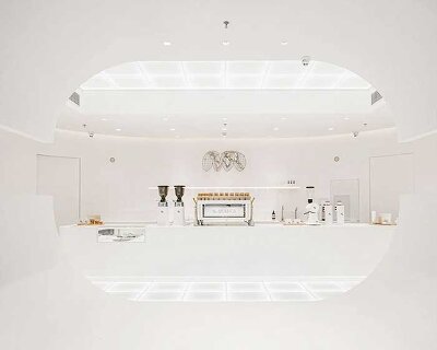ARCHIEE's white minimalist coffee store fuses japanese, chinese, and parisian cultures