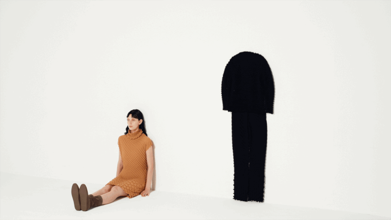 issey miyake's wool shell knit swirls like a seashell